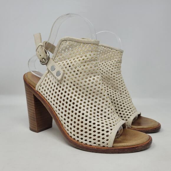 Rag & Bone Sandals EU37 US7 Cream Bone Laser Cut Perforated Slingback Heels - Picture 1 of 10